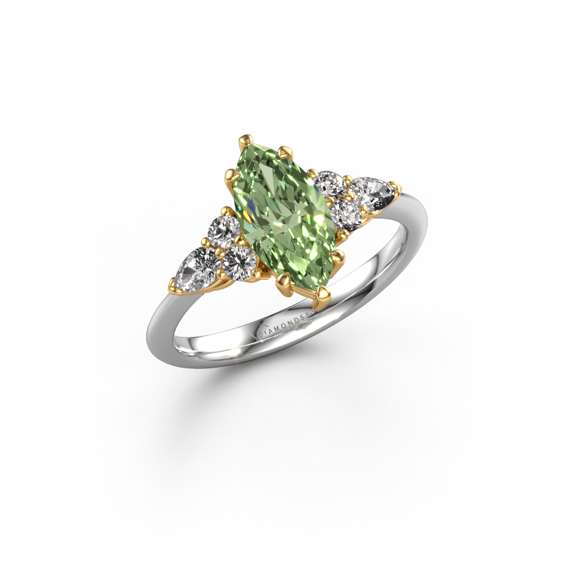 Image of Engagement ring Melani MRQ 585 white gold Green lab grown diamond 11x5.5 mm