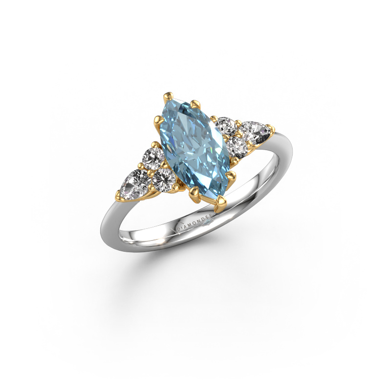 Image of Engagement ring Melani MRQ 585 white gold Blue lab grown diamond 11x5.5 mm