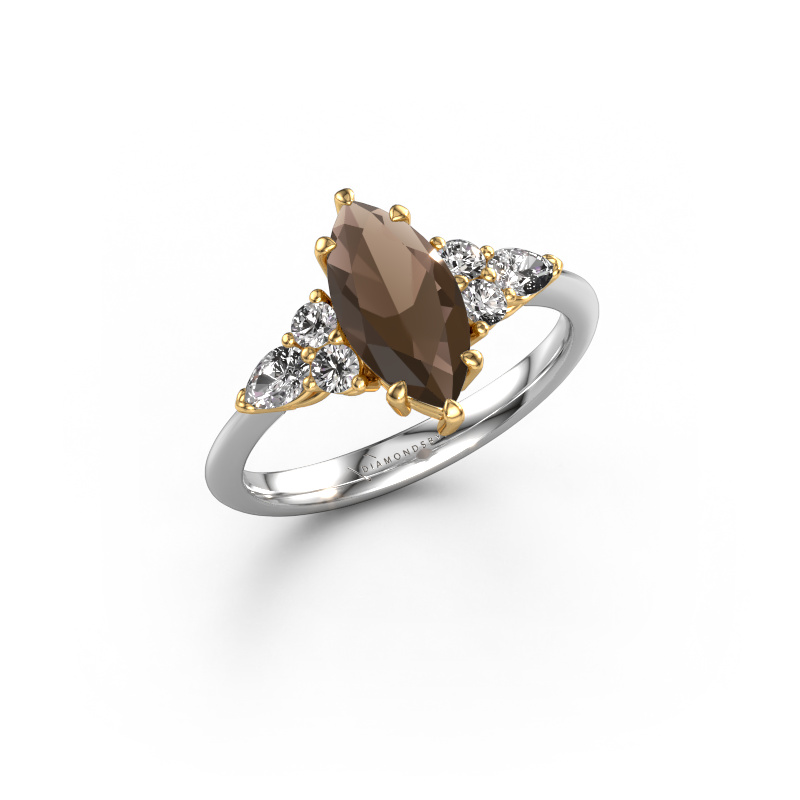 Image of Engagement ring Melani MRQ 585 white gold Smokey quartz 11x5.5 mm
