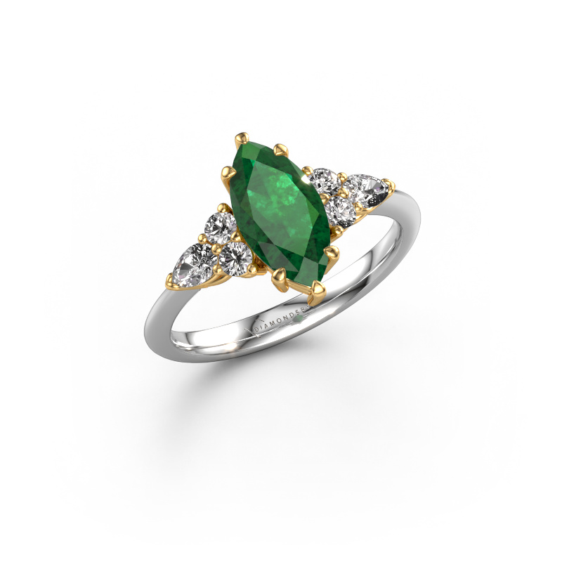 Image of Engagement ring Melani MRQ 585 white gold Emerald 11x5.5 mm