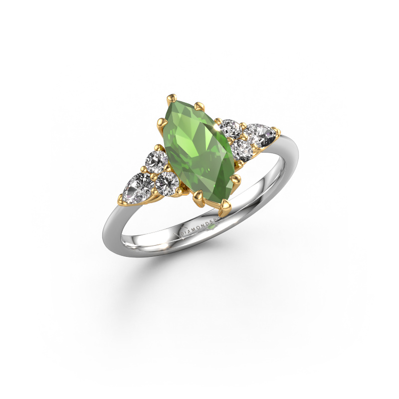 Image of Engagement ring Melani MRQ 585 white gold Tourmaline green 11x5.5 mm