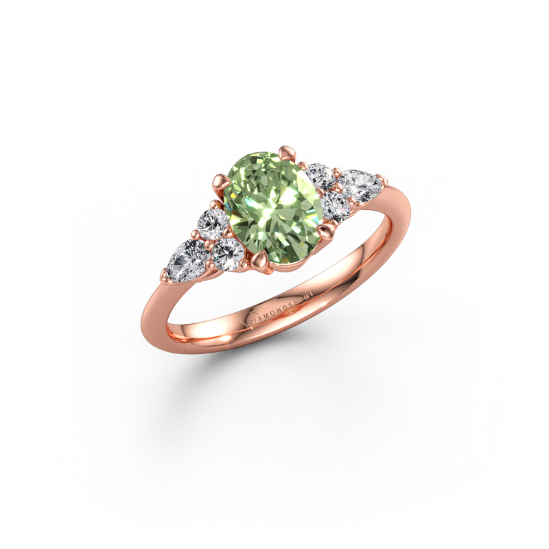 Bild av Förlovningsring Melani OVL 585 roséguld Grön labbodlad diamant 8x6 mm