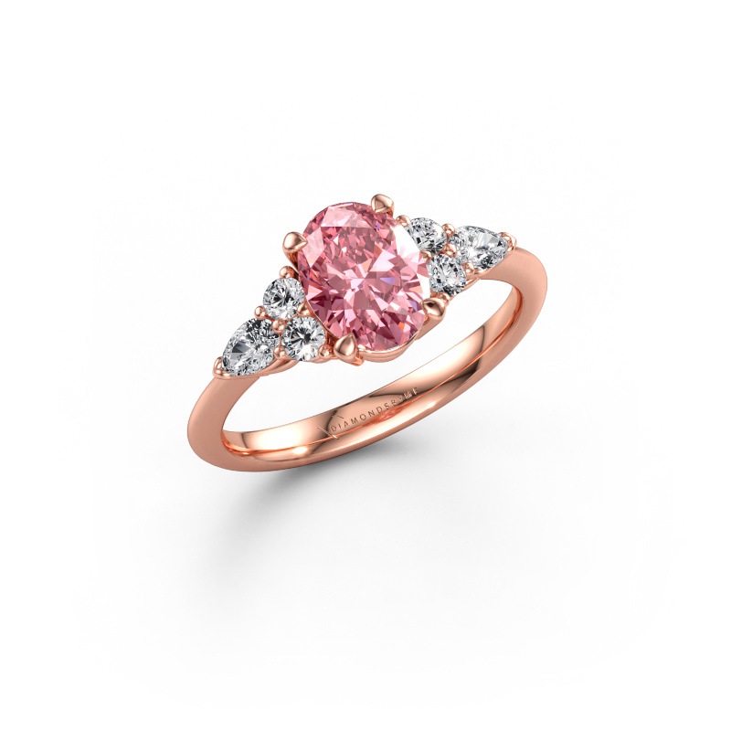 Image of Engagement ring Melani OVL 585 rose gold Pink lab grown diamond 8x6 mm