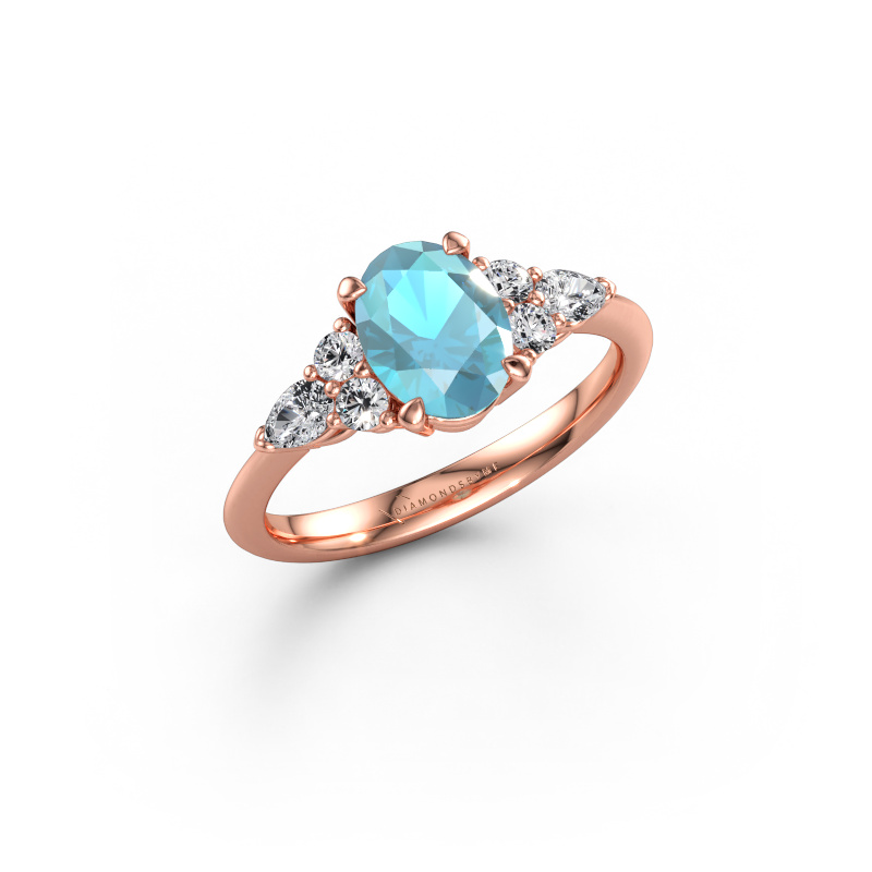 Immagine di Anello di fidanzamento Melani OVL 585 oro rosa Topazio blu 8x6 mm