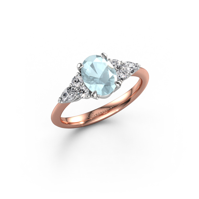 Afbeelding van Verlovingsring Melani OVL 585 Rosé goud Aquamarijn 8x6 mm