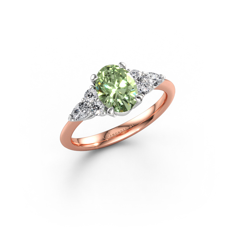 Afbeelding van Verlovingsring Melani OVL 585 rosé goud Groene lab grown diamant 8x6 mm
