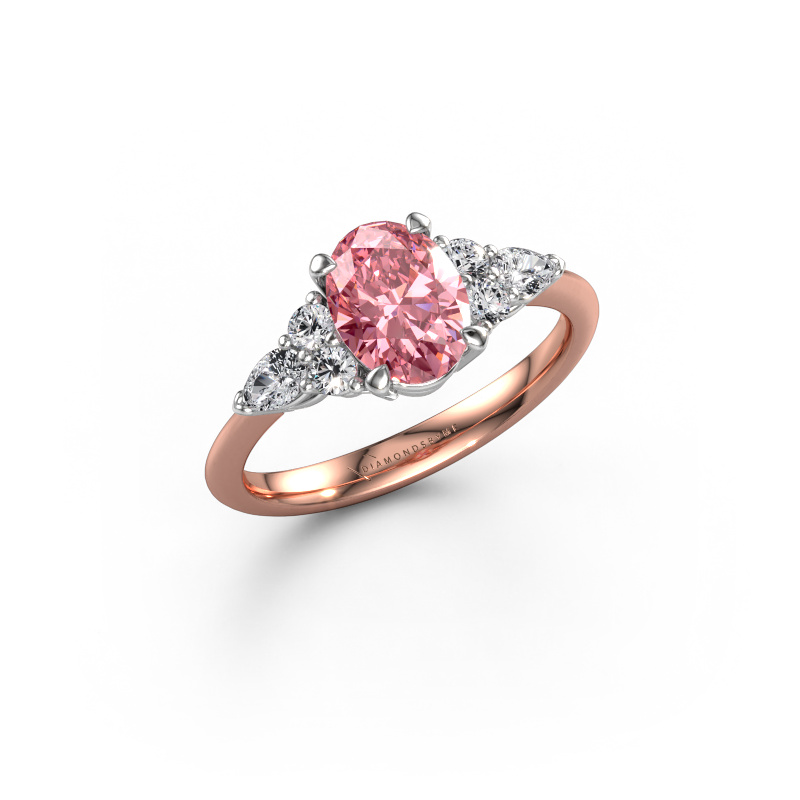 Image of Engagement ring Melani OVL 585 rose gold Pink lab grown diamond 8x6 mm