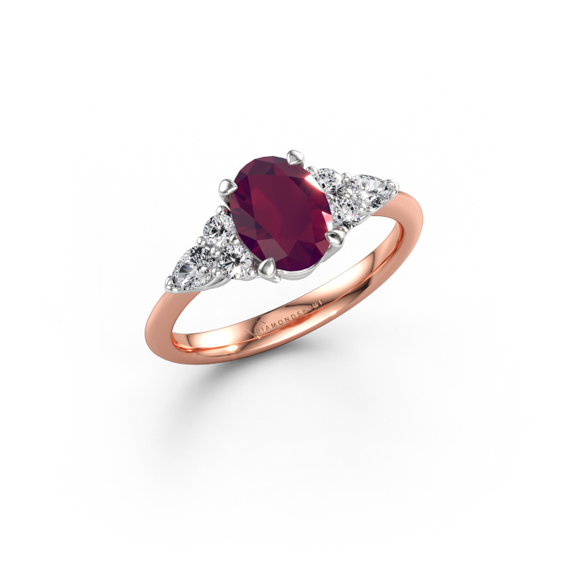 Image of Engagement ring Melani OVL 585 rose gold Rhodolite 8x6 mm