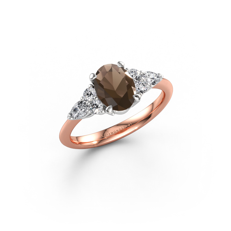 Image de Bague de fiançailles Melani OVL 585 or rose Quartz fumé 8x6 mm