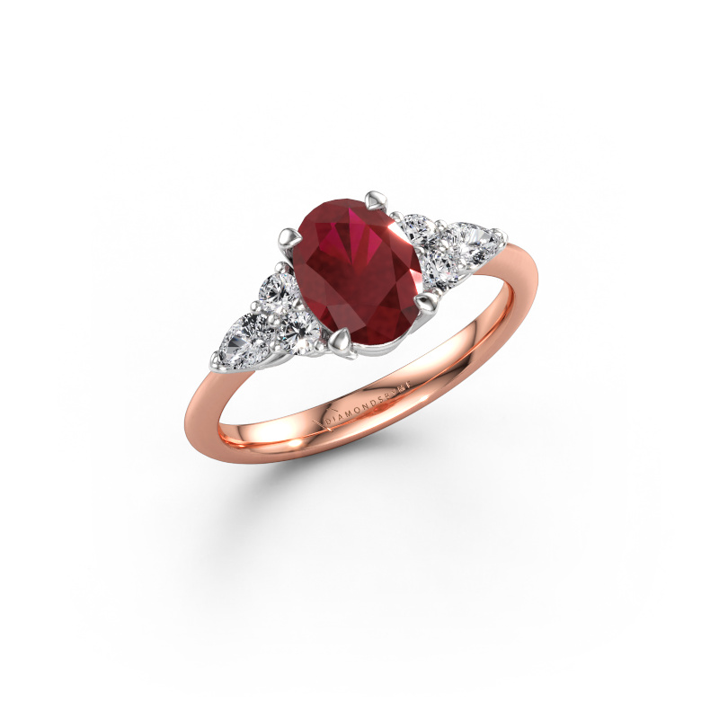 Image of Engagement ring Melani OVL 585 rose gold Ruby 8x6 mm