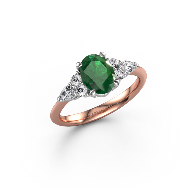 Image de Bague de fiançailles Melani OVL 585 or rose Emeraude 8x6 mm