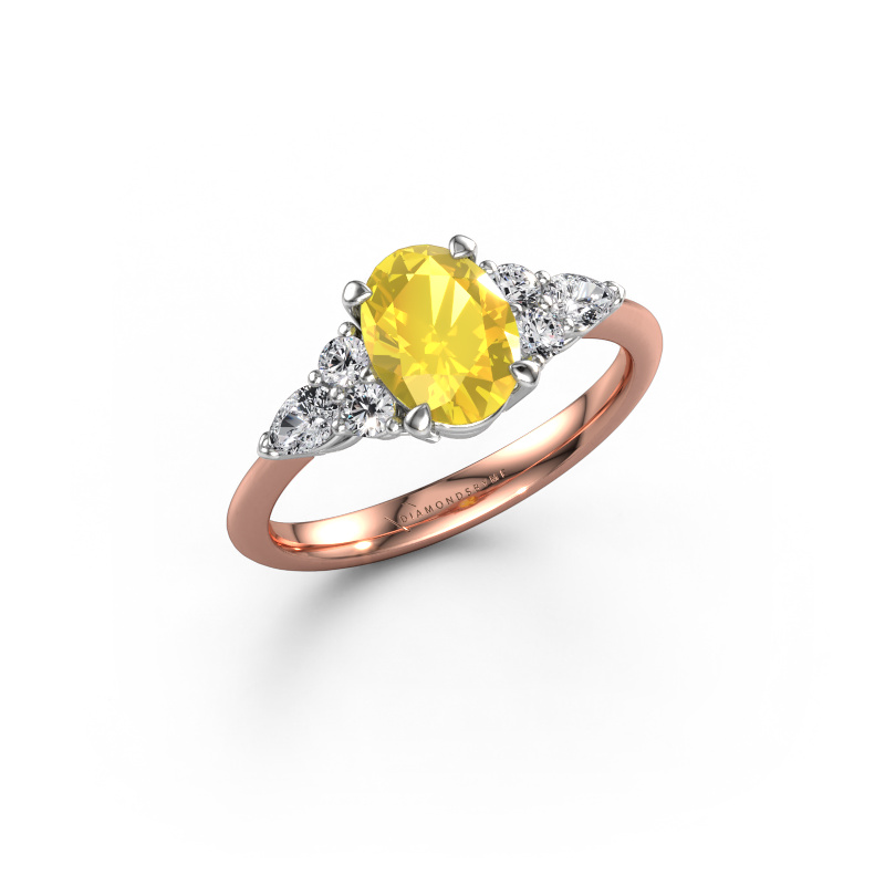 Image of Engagement ring Melani OVL 585 rose gold Yellow sapphire 8x6 mm