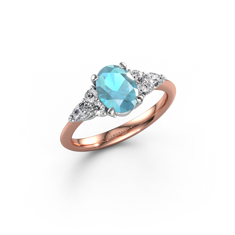 Image of Engagement ring Melani OVL 585 rose gold Blue topaz 8x6 mm
