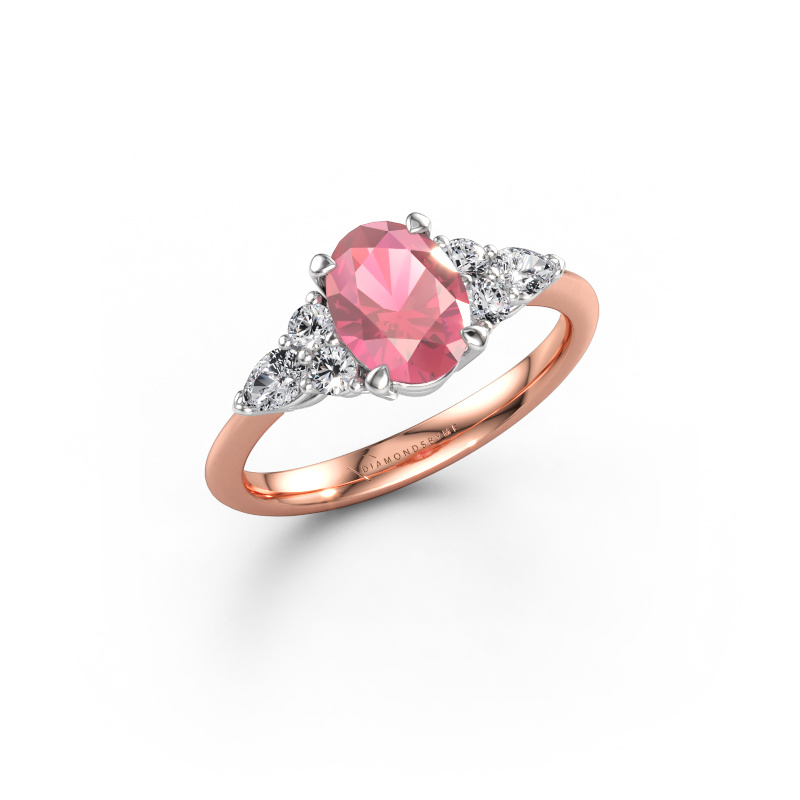 Afbeelding van Verlovingsring Melani OVL 585 rosé goud Toermalijn pink 8x6 mm