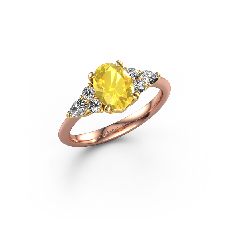 Image of Engagement ring Melani OVL 585 rose gold Yellow sapphire 8x6 mm
