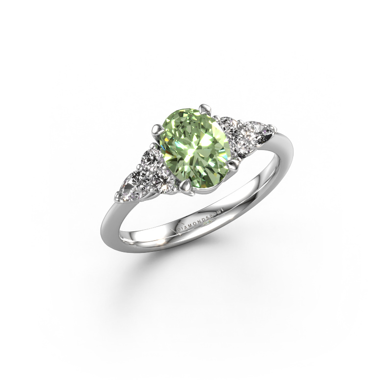 Image de Bague de fiançailles Melani OVL 950 platine Diamants synthétiques vert 8x6 mm