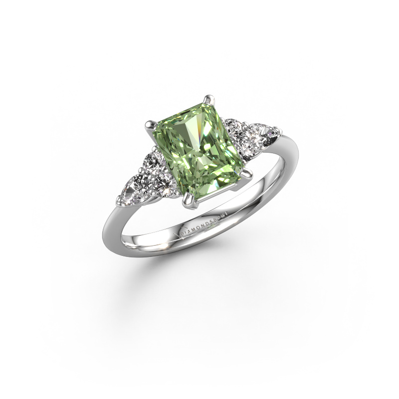 Image of Engagement ring Melani RAD 950 platinum Green lab grown diamond 8x6 mm