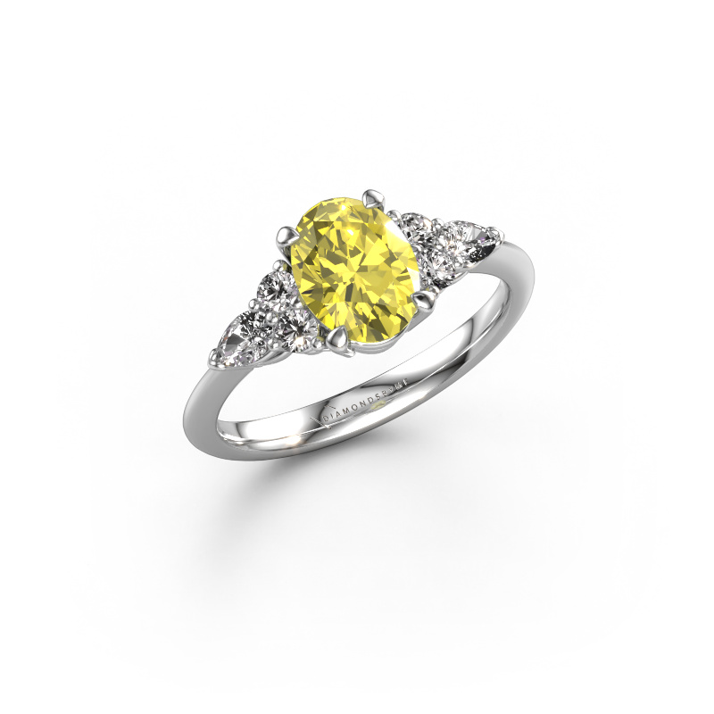 Image of Engagement ring Melani OVL 950 platinum Yellow lab grown diamond 8x6 mm