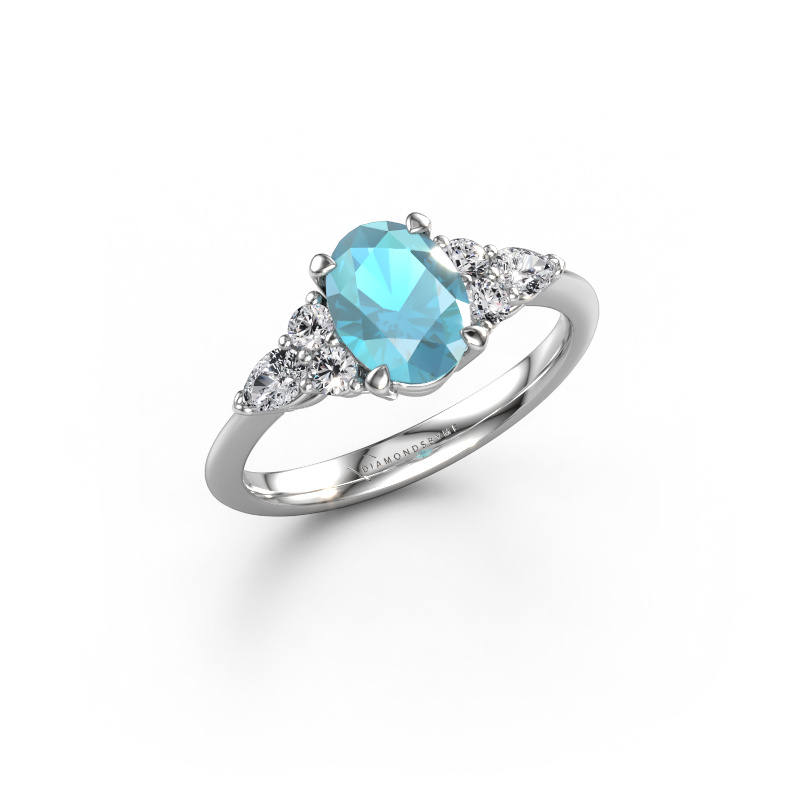 Image de Bague de fiançailles Melani OVL 950 platine Topaze bleue 8x6 mm