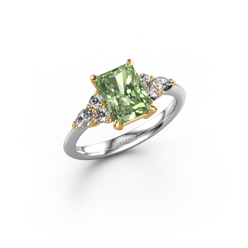 Image de Bague de fiançailles Melani RAD 585 or blanc Diamants synthétiques vert 8x6 mm