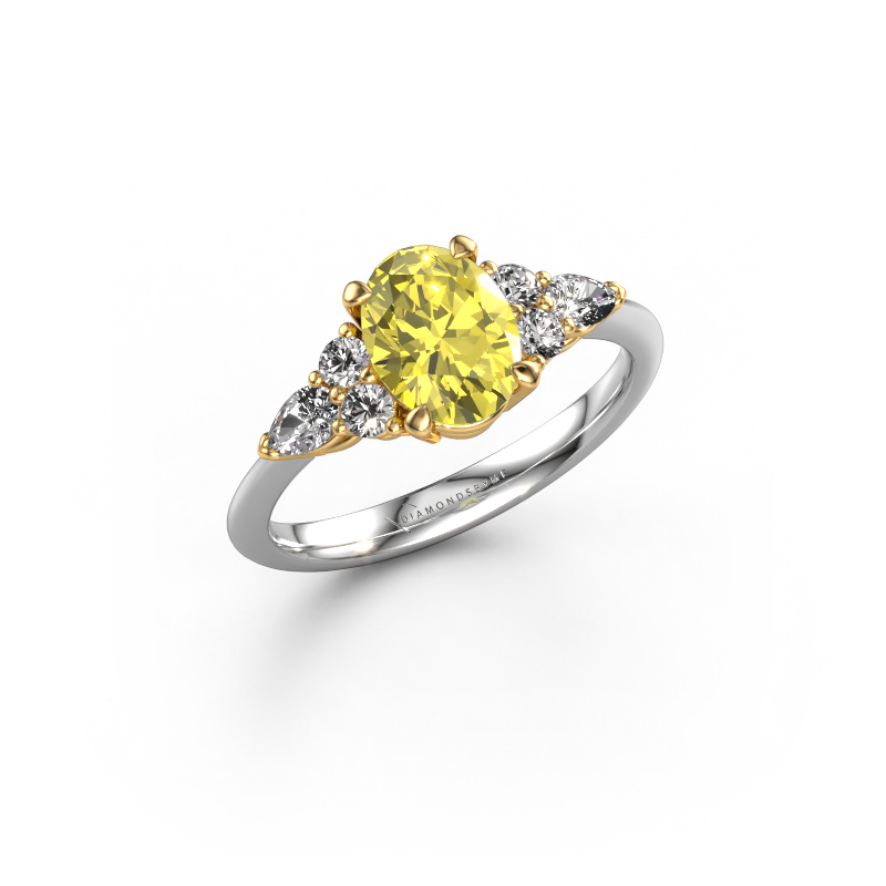 Image de Bague de fiançailles Melani OVL 585 or blanc Diamants synthétiques jaune 8x6 mm