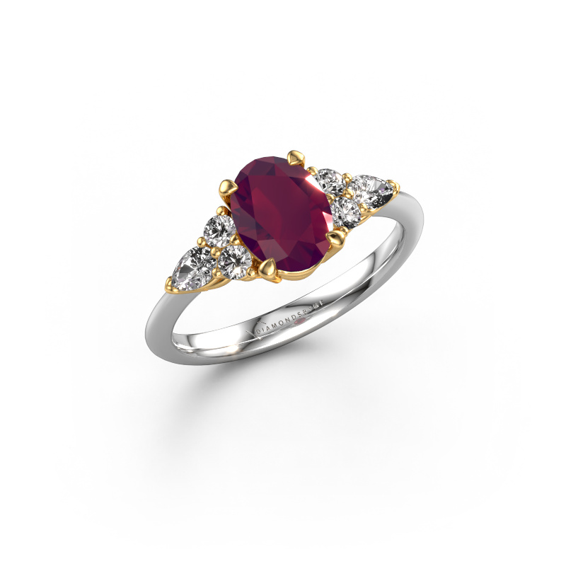 Bild von Verlobungsring Melani OVL 585 Weißgold Rhodolit 8x6 mm