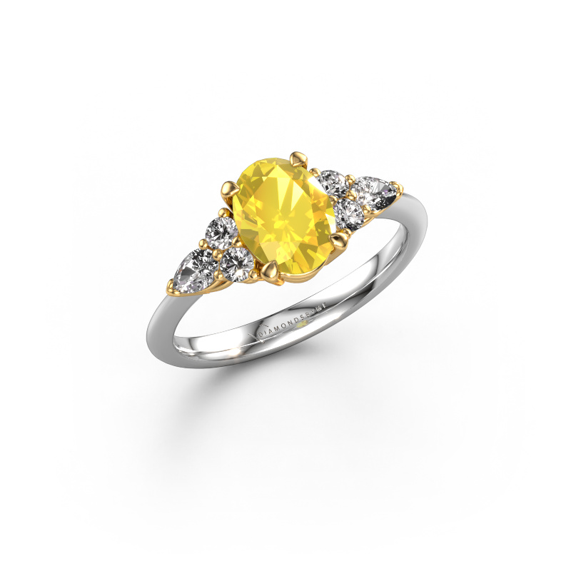 Image de Bague de fiançailles Melani OVL 585 or blanc Saphir jaune 8x6 mm