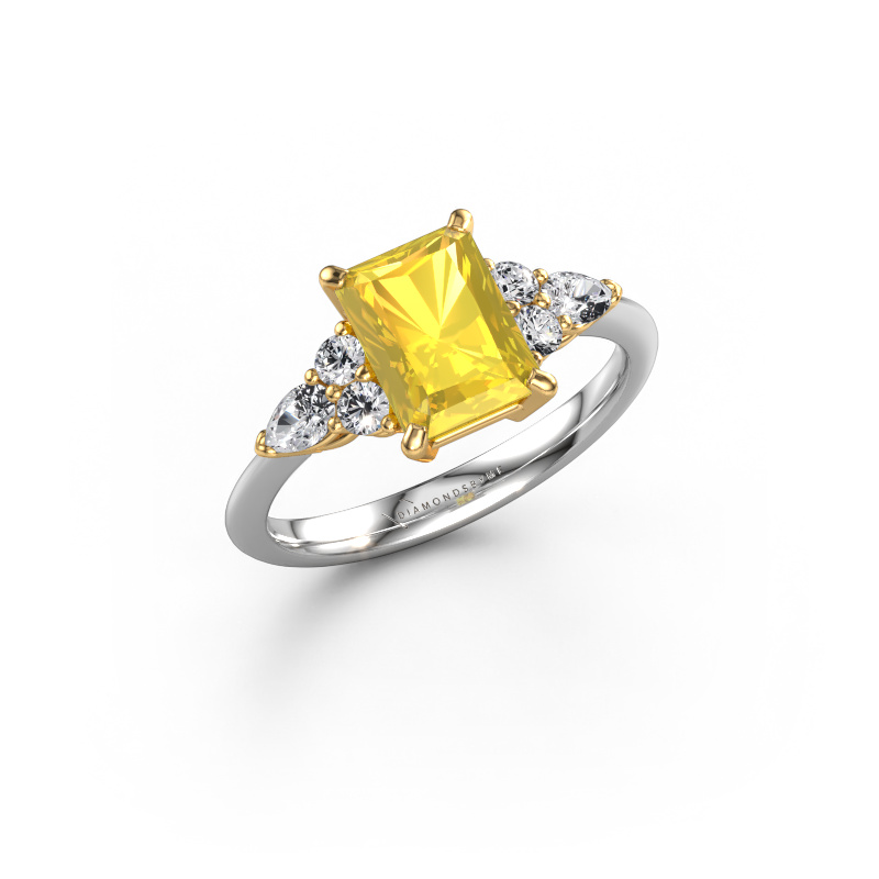 Image of Engagement ring Melani RAD 585 white gold Yellow sapphire 8x6 mm