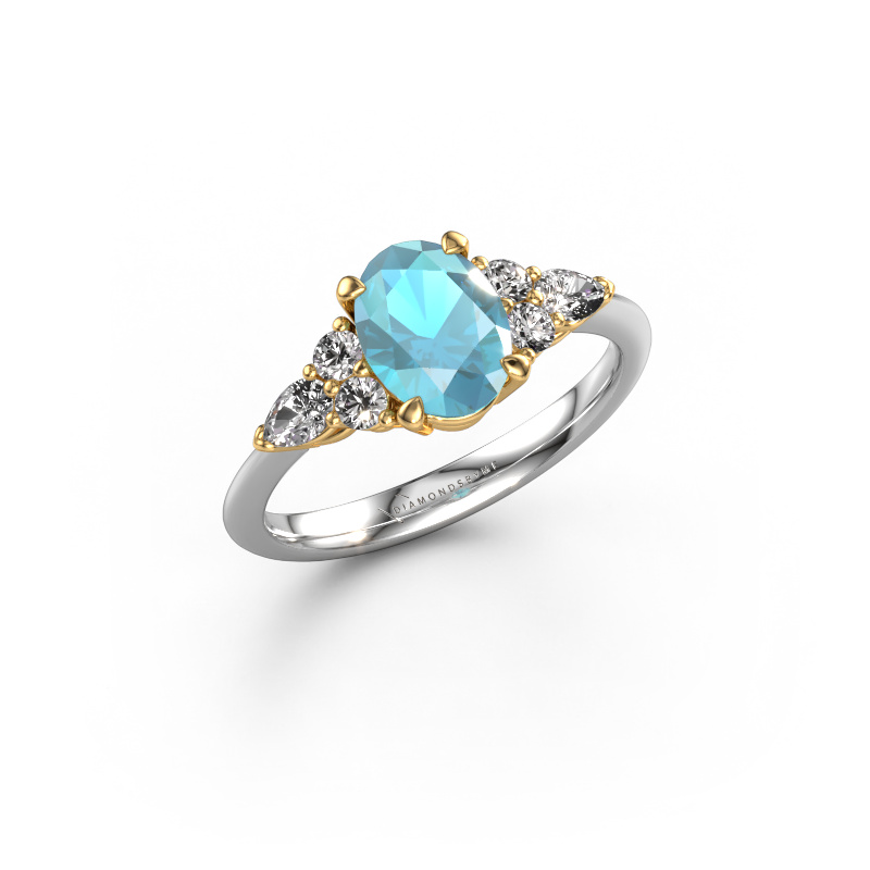 Image de Bague de fiançailles Melani OVL 585 or blanc Topaze bleue 8x6 mm