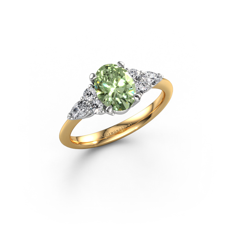 Image of Engagement ring Melani OVL 585 gold Green lab grown diamond 8x6 mm