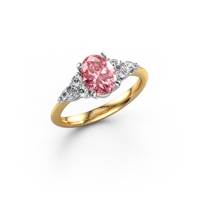 Image of Engagement ring Melani OVL 585 gold Pink lab grown diamond 8x6 mm