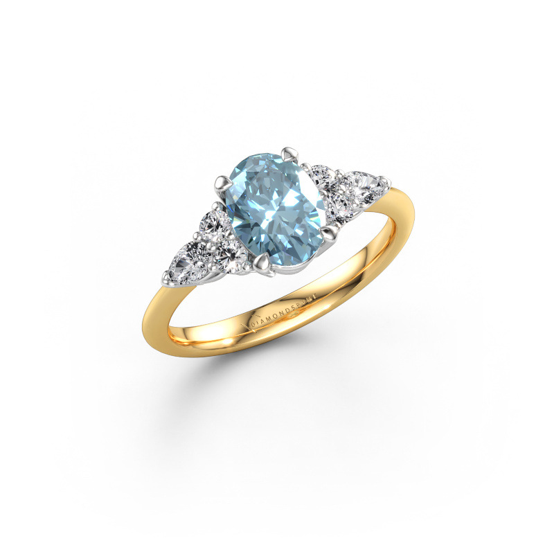 Image of Engagement ring Melani OVL 585 gold Blue lab grown diamond 8x6 mm