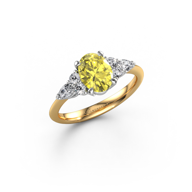Image of Engagement ring Melani OVL 585 gold Yellow lab grown diamond 8x6 mm