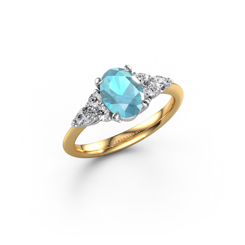 Image of Engagement ring Melani OVL 585 gold Blue topaz 8x6 mm