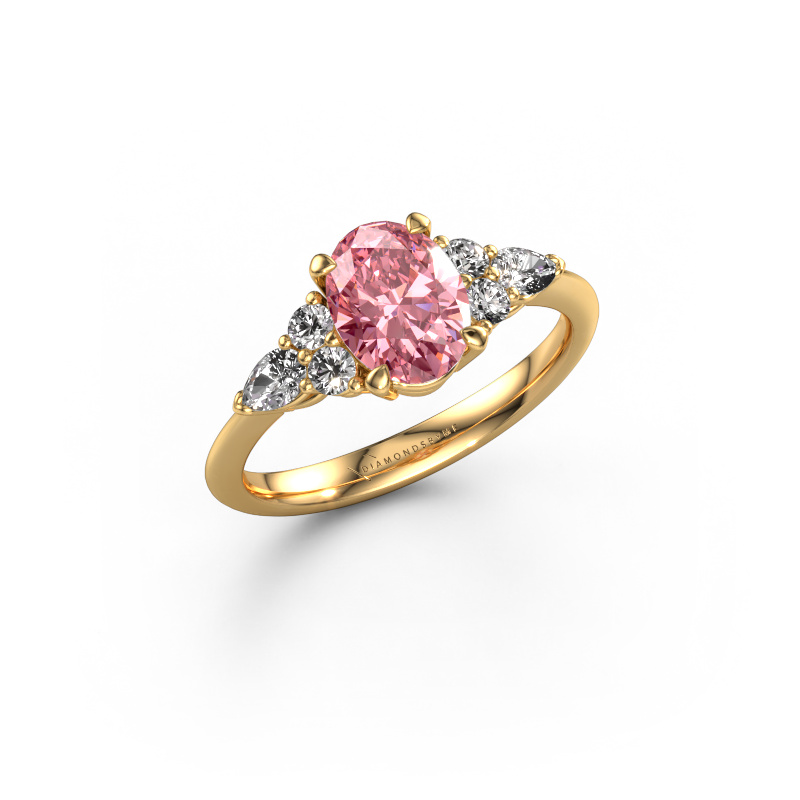 Image of Engagement ring Melani OVL 585 gold Pink lab grown diamond 8x6 mm