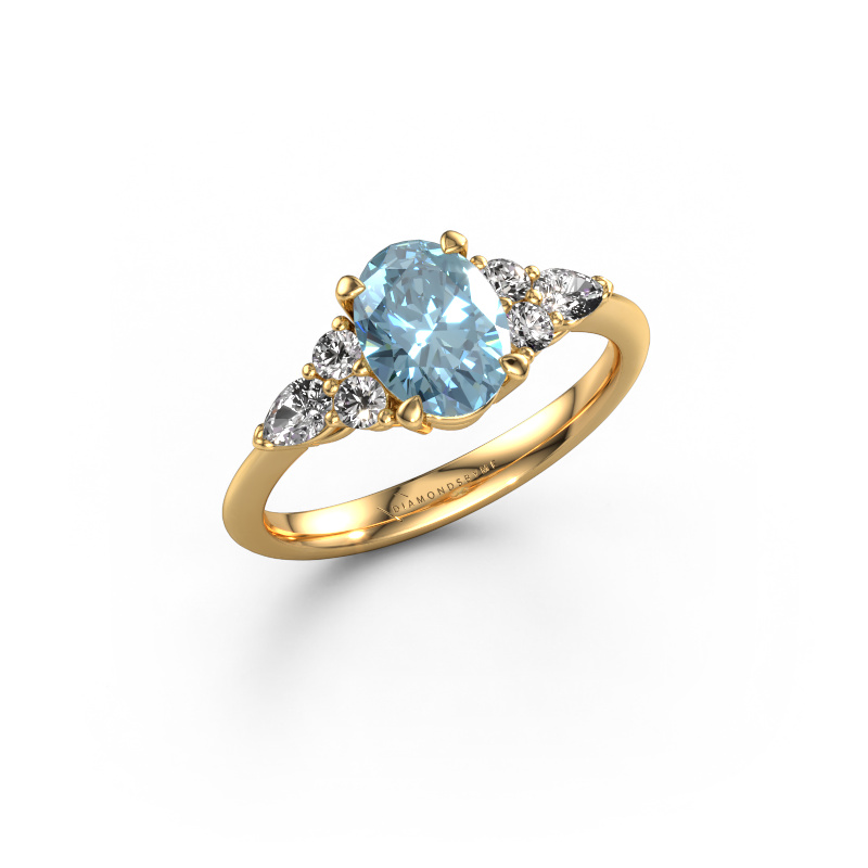Image of Engagement ring Melani OVL 585 gold Blue lab grown diamond 8x6 mm