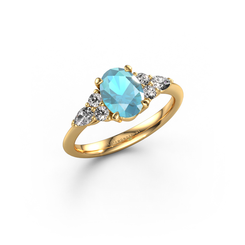 Image de Bague de fiançailles Melani OVL 585 or jaune Topaze bleue 8x6 mm