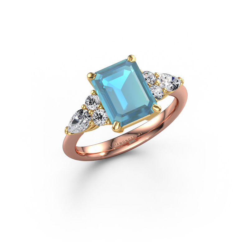 Image of Promise ring Melani EME 585 rose gold Blue topaz 9x7 mm