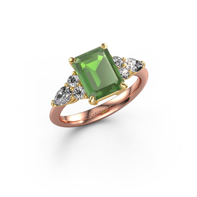 Image of Promise ring Melani EME 585 rose gold Tourmaline green 9x7 mm
