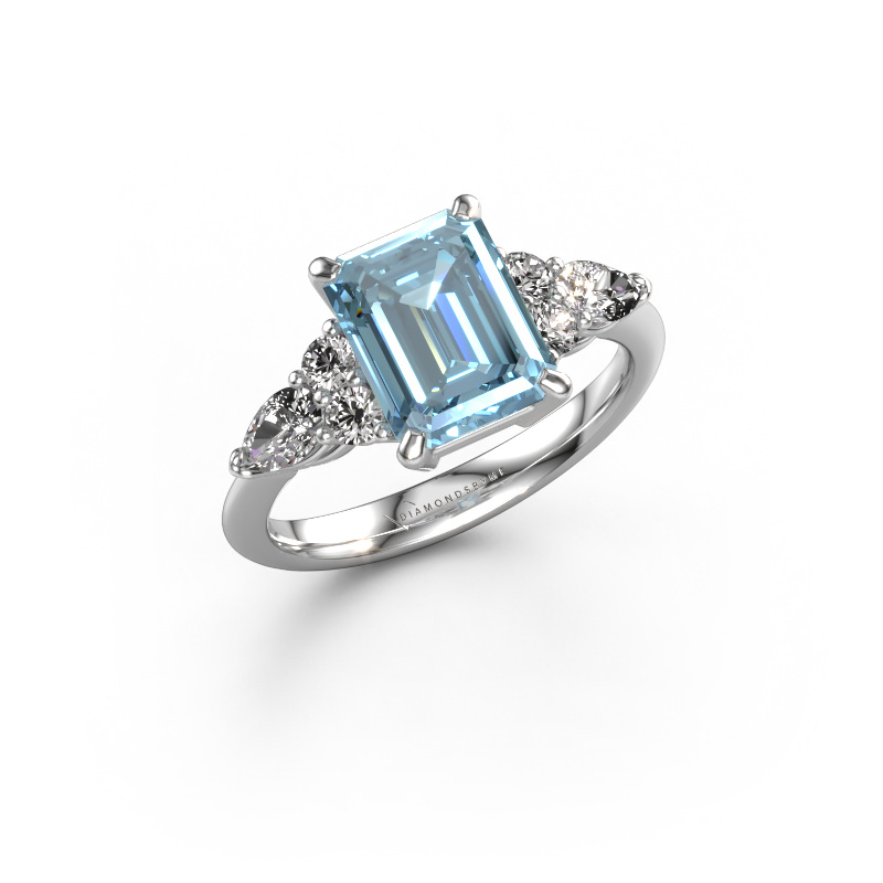 Image of Promise ring Melani EME 950 platinum Blue lab grown diamond 9x7 mm
