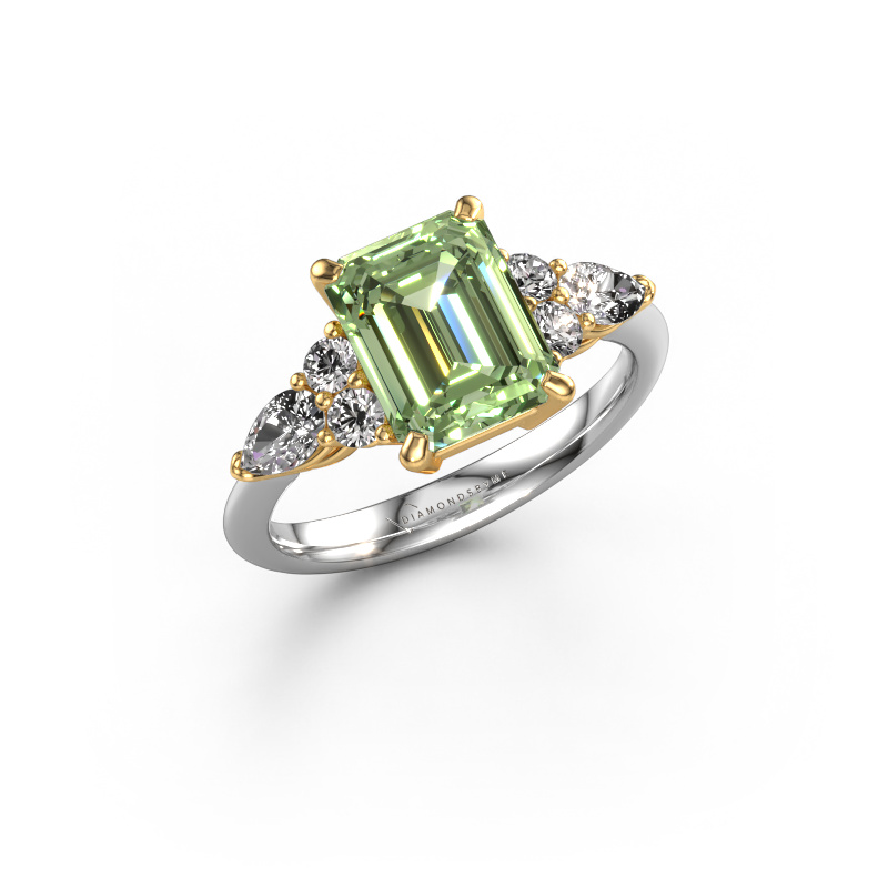 Image of Promise ring Melani EME 585 white gold Green lab grown diamond 9x7 mm