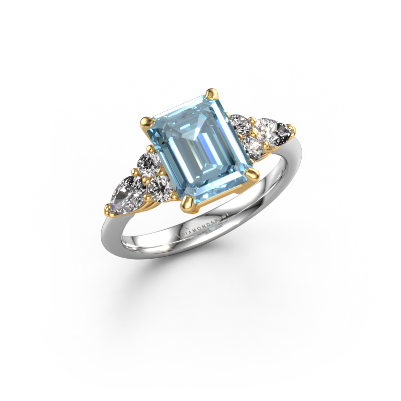 Image of Promise ring Melani EME 585 white gold Blue lab grown diamond 9x7 mm