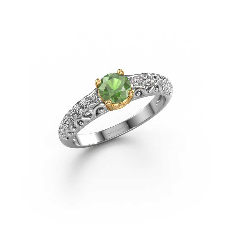 Image of Engagement ring Mellie 585 white gold Tourmaline green 5 mm