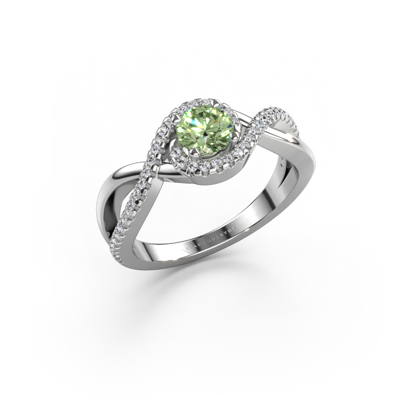 Image of Engagement ring Melody 585 white gold Green lab grown diamond 5 mm