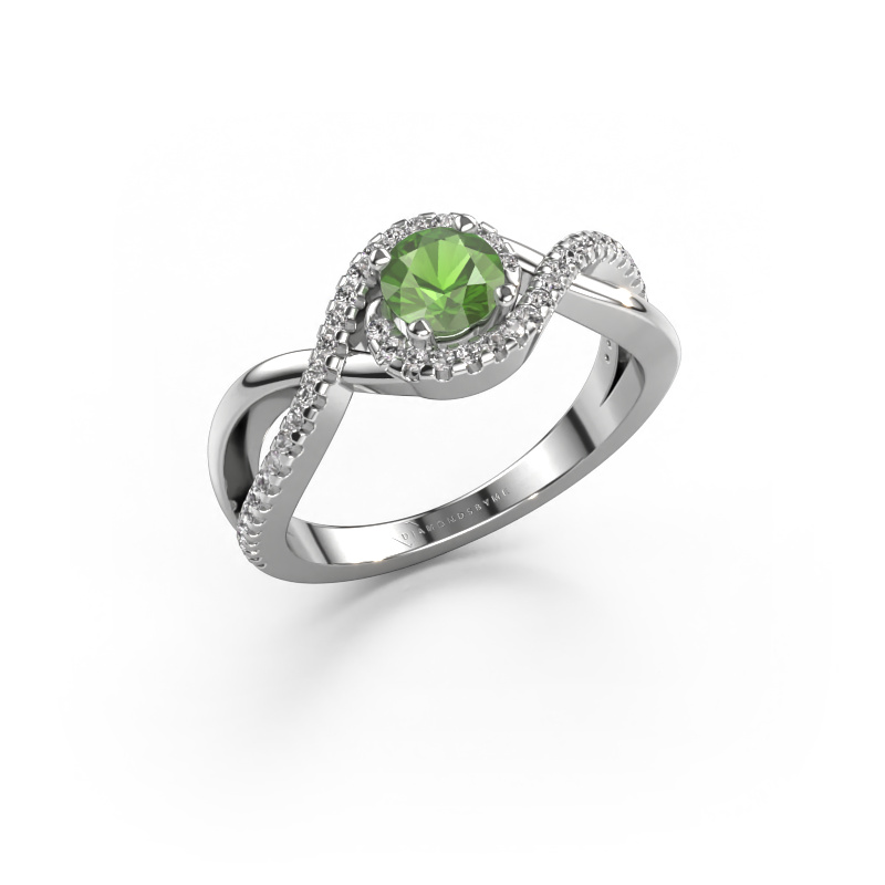 Image of Engagement ring Melody 585 white gold Tourmaline green 5 mm