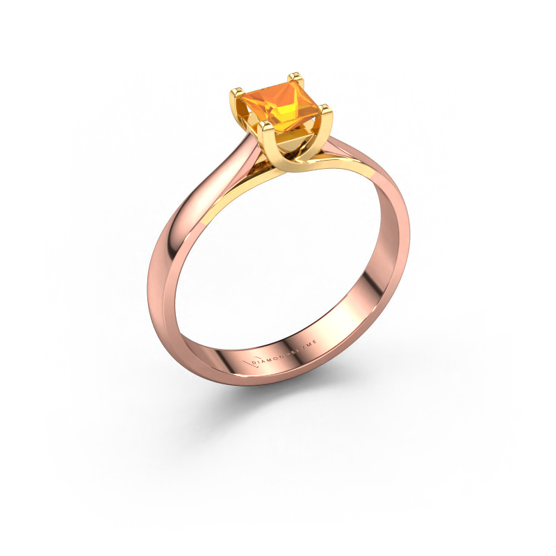 Afbeelding van Aanzoeksring Mia Square 585 rosé goud Citrien 4 mm