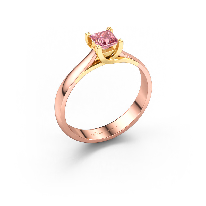 Image of Engagement ring Mia Square 585 rose gold Pink lab grown diamond 4 mm