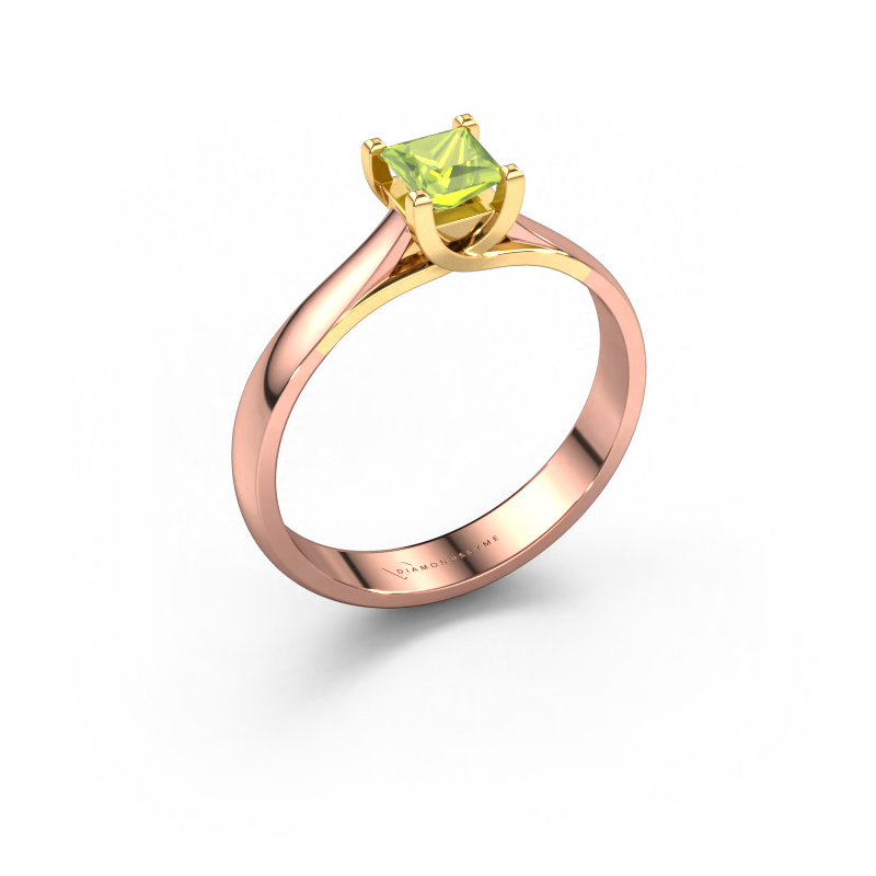 Afbeelding van Aanzoeksring Mia Square 585 rosé goud Peridoot 4 mm