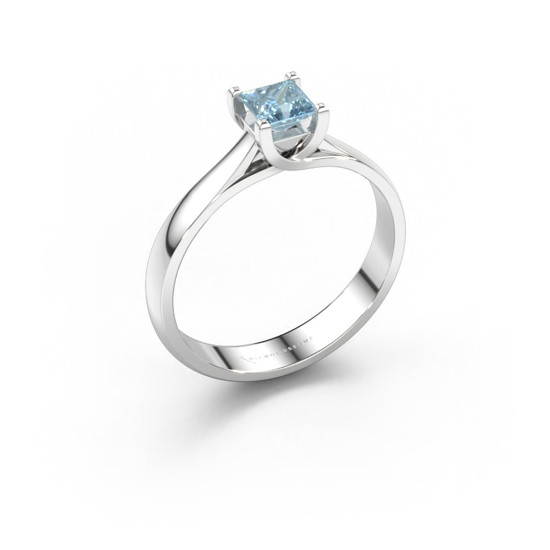 Afbeelding van Aanzoeksring Mia Square 950 platina Blauwe lab grown diamant 4 mm