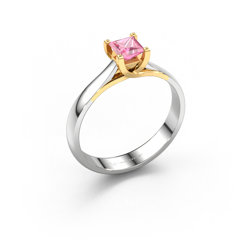 Image de Bague de fiançailles Mia Square 585 or blanc Saphir rose 4 mm